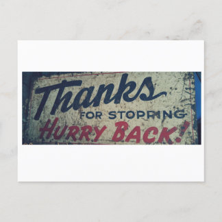 Bedankt om te stoppen Haast terug! Briefkaart