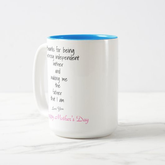 Bedankt Onafhankelijke Moederdag Mam's Bericht Tweekleurige Koffiemok (Voorkant links)