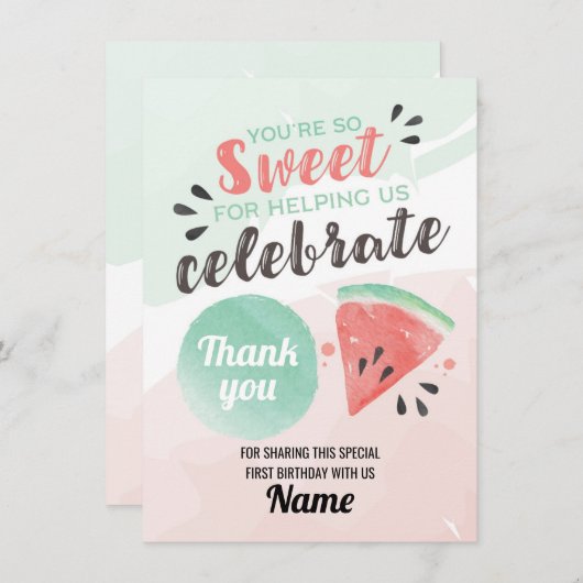 Bedankt One in a Melon eerste verjaardag Kaart Swe (Voorkant / Achterkant)