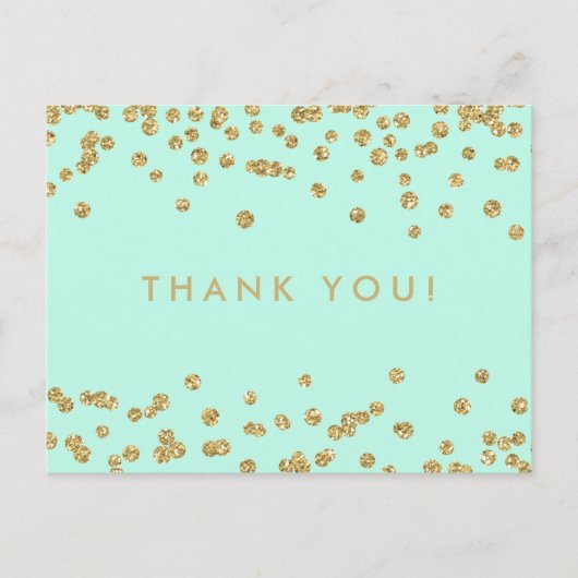 Bedankt Opmerking Gold Faux Glitter Confetti Mint Briefkaart (Voorkant)