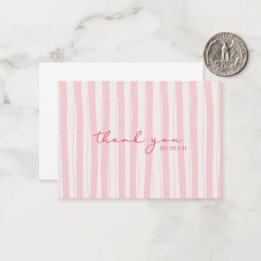 Bedankt Opmerking Kaart roze gestreept Notitiekaartje (Voorkant / Achterkant in situ)