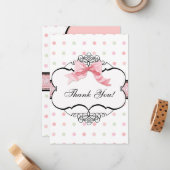 Bedankt Opmerking Kaarten - Franse Bow Dot Swirl v Notitiekaartje (Voorkant / Achterkant in situ)