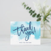 BEDANKT OPMERKING met de hand geletterd aqua blue  Kaart (Staand voorkant)