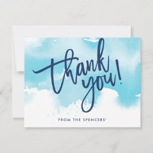 BEDANKT OPMERKING met de hand geletterd aqua blue  Kaart