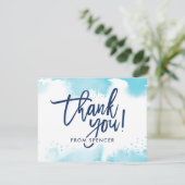 BEDANKT OPMERKING met de hand geletterd aqua blue  Kaart (Staand voorkant)