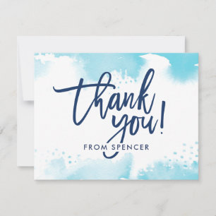 BEDANKT OPMERKING met de hand geletterd aqua blue  Kaart