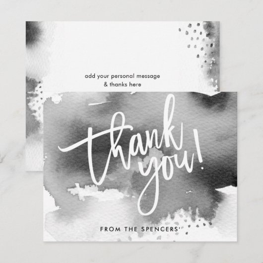 BEDANKT OPMERKING met de hand geletterd zwart grij Kaart (Voorkant / Achterkant)
