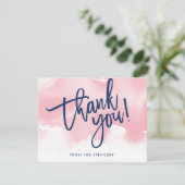 BEDANKT OPMERKING met de hand geletterde bleke roz Kaart (Staand voorkant)