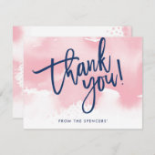 BEDANKT OPMERKING met de hand geletterde bleke roz Kaart (Voorkant / Achterkant)