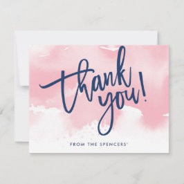 BEDANKT OPMERKING met de hand geletterde bleke roz Kaart