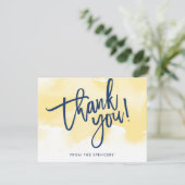 BEDANKT OPMERKING met de hand geletterde gele wate Kaart (Staand voorkant)