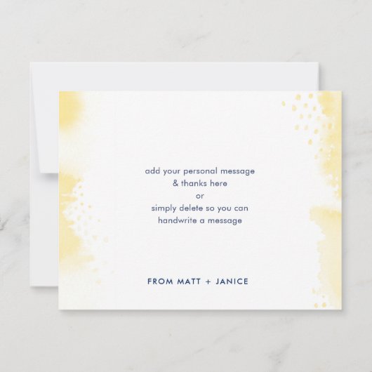 BEDANKT OPMERKING met de hand geletterde gele wate Kaart (Achterkant)