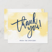 BEDANKT OPMERKING met de hand geletterde gele wate Kaart (Voorkant / Achterkant)