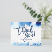 BEDANKT OPMERKING met de hand geletterde marinebla Kaart (Staand voorkant)