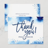 BEDANKT OPMERKING met de hand geletterde marinebla Kaart (Voorkant / Achterkant)