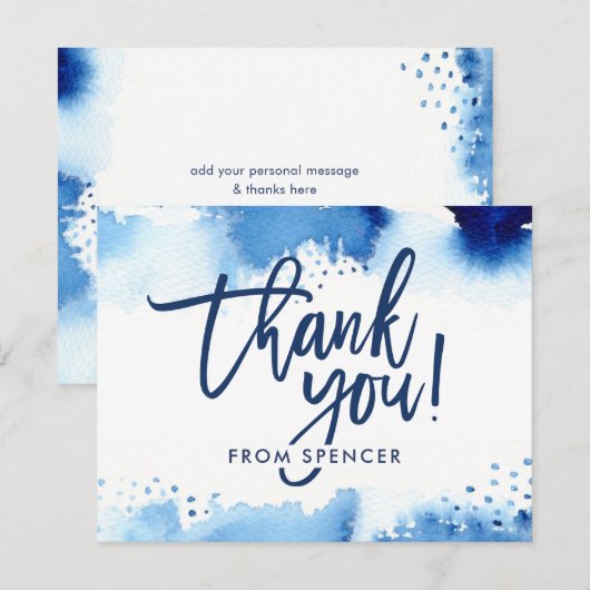 BEDANKT OPMERKING met de hand geletterde marinebla Kaart (Voorkant / Achterkant)