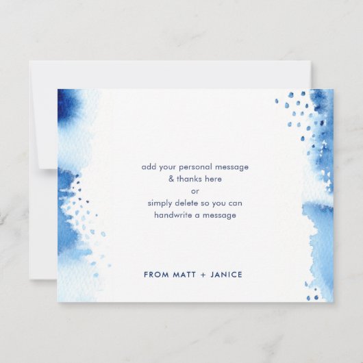 BEDANKT OPMERKING met de hand geschreven donkerbla Kaart (Achterkant)