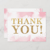 BEDANKT OPMERKING Moderne gouden glitter roze wate Kaart (Voorkant / Achterkant)