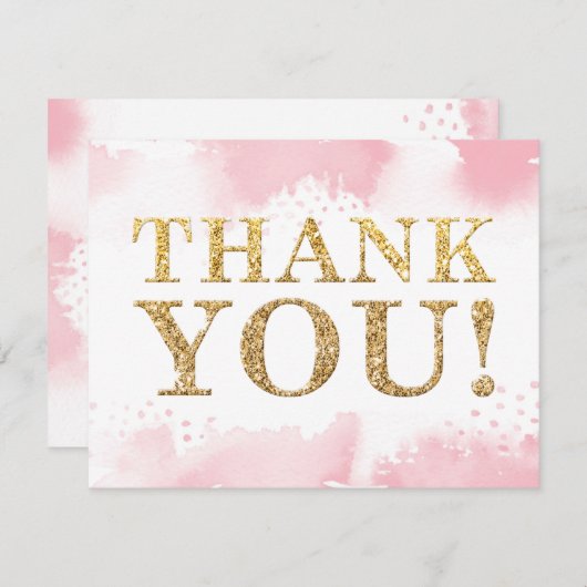 BEDANKT OPMERKING Moderne gouden glitter roze wate Kaart (Voorkant / Achterkant)