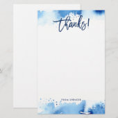 BEDANKT OPMERKING moderne handgetekende blauw wate Briefpapier (Voorkant / Achterkant)