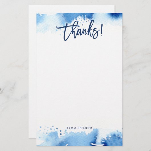 BEDANKT OPMERKING moderne handgetekende blauw wate Briefpapier (Voorkant / Achterkant)
