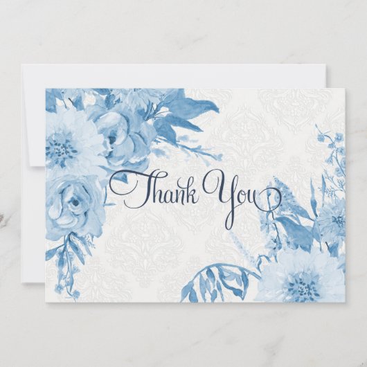 Bedankt Opmerking Navy Blue n White Floral Waterve (Voorkant)