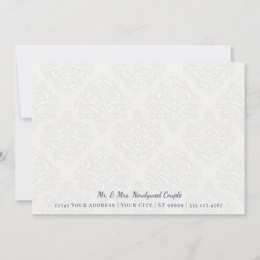 Bedankt Opmerking Navy Blue n White Floral Waterve (Achterkant)