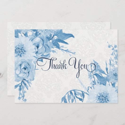 Bedankt Opmerking Navy Blue n White Floral Waterve (Voorkant / Achterkant)