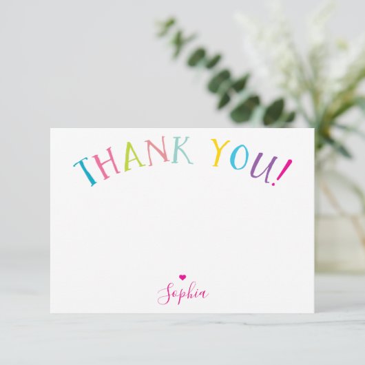 BEDANKT OPMERKING regenboogletters heldere kleuren Kaart (Staand voorkant)