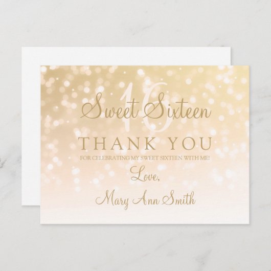 Bedankt Opmerking Sweet 16 Gold Bokeh Sparkle Ligh Briefkaart (Voorkant / Achterkant)