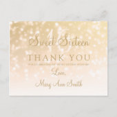 Bedankt Opmerking Sweet 16 Gold Bokeh Sparkle Ligh Briefkaart (Voorkant)