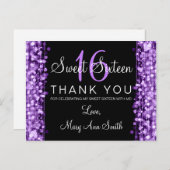 Bedankt Opmerking Sweet 16 Party Sparkles Paarse Briefkaart (Voorkant / Achterkant)