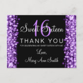 Bedankt Opmerking Sweet 16 Party Sparkles Paarse Briefkaart (Voorkant)