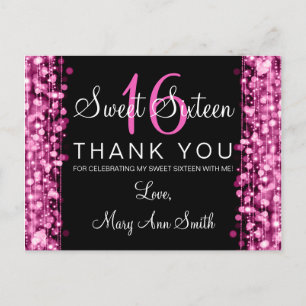 Bedankt Opmerking Sweet 16 Party Sparkles Pink Briefkaart