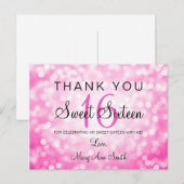 Bedankt Opmerking Sweet 16 Pink Glitter Lights Briefkaart (Voorkant / Achterkant)
