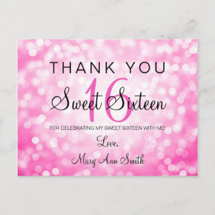 Bedankt Opmerking Sweet 16 Pink Glitter Lights Briefkaart