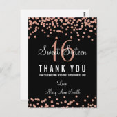 Bedankt Opmerking Sweet 16 Roos Gold Glitter Confe Briefkaart (Voorkant / Achterkant)