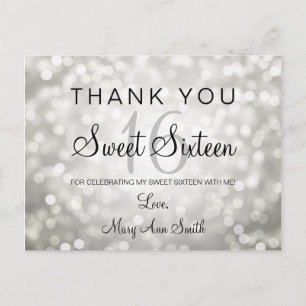 Bedankt Opmerking Sweet 16 Silver Glitter Lights Briefkaart
