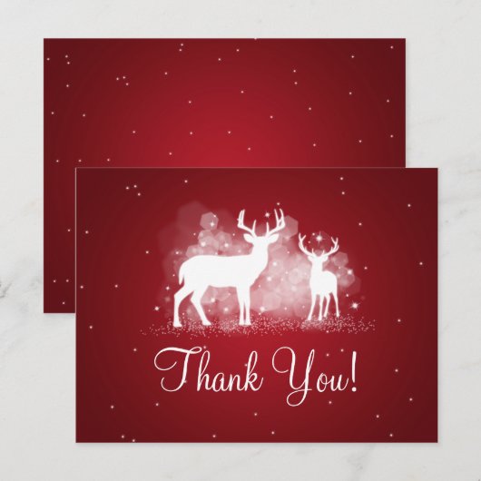 Bedankt Opmerking Winter Deer Sparkle Red Briefkaart (Voorkant / Achterkant)