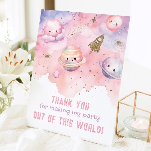 Bedankt Out of this world Space verjaardagsfeestje Reclamebord Met Voetstuk