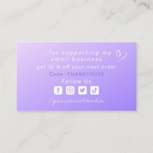 Bedankt Paarse Ombre Gradient Social Media Schatti Visitekaartje (Achterkant)