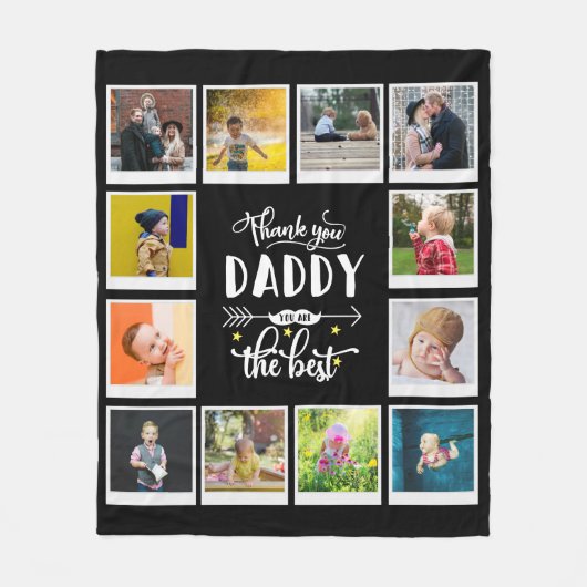 Bedankt papa Birthday Foto Collage Black Fleece Deken (Voorkant)