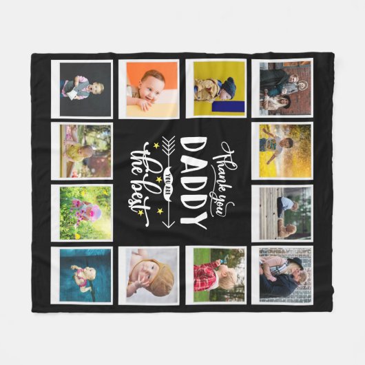 Bedankt papa Birthday Foto Collage Black Fleece Deken (Voorkant (Horizontaal))