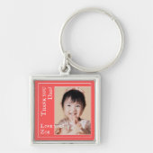 Bedankt papa in rood en wit, foto en naam sleutelhanger (Voorkant)