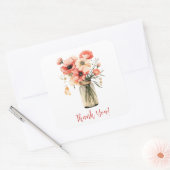 Bedankt papavers in een metselaarpot vierkante sticker (Envelop)