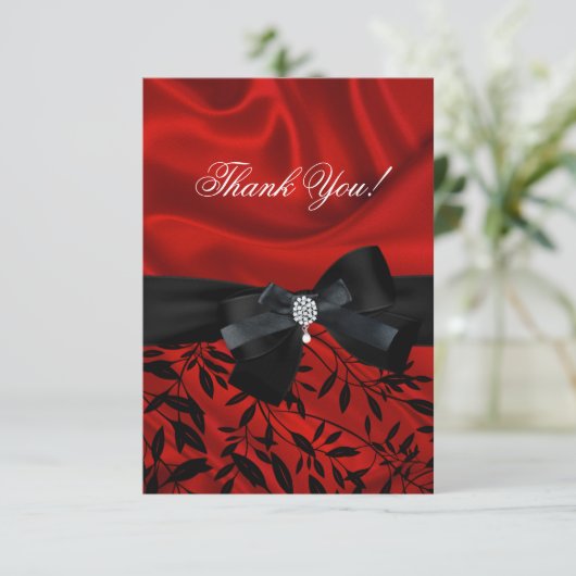 Bedankt Party Red Damask Black White (Staand voorkant)