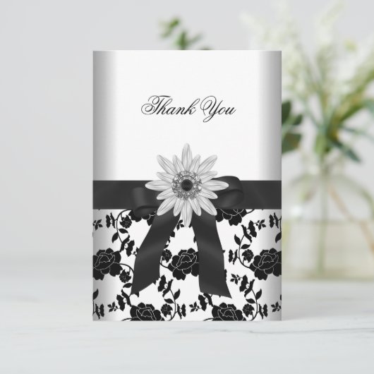 Bedankt Party Zwart Wit Bloem Diamant (Staand voorkant)