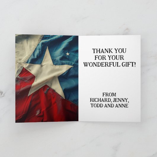 Bedankt Patriottische Rood Wit Blauw Lone Star Kaart (Binnen)