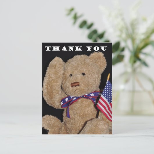 Bedankt, patriottische teddybeer briefkaart (Staand voorkant)