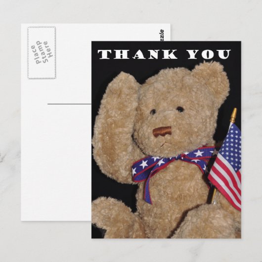 Bedankt, patriottische teddybeer briefkaart (Voorkant / Achterkant)